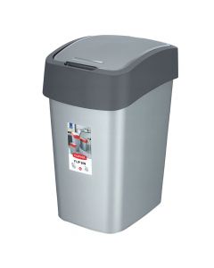 Waste bin, 25l, hinged lid, plastic, gray, 26x34xH47 cm
