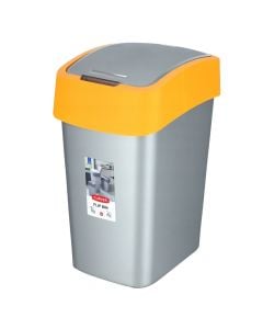 Waste bin, 25l, swing lid, plastic, grey/yellow, 26x34xH47 cm