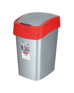 Waste bin, 25l, swing lid, plastic, grey/red, 26x34xH47 cm