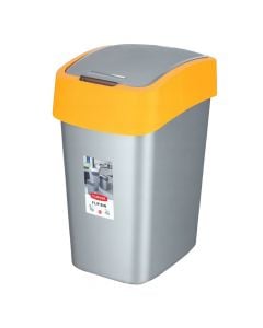 Waste bin, 50l, swing lid, plastic, grey/yellow, 29x37.6xH65.5 cm