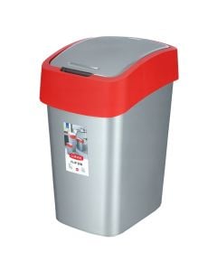 Waste bin, 50l, swing lid, plastic, grey/red, 29x37.6xH65.5 cm
