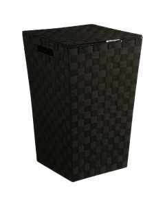 Laundry basket, 50 L, with lid, polypropylene/metal, black, 33x33xH53 cm