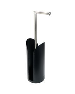 Toilet paper holder, with spare, metal/plastic, black, 15xH58.5 cm