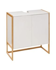 Raft tualeti për lavaman,  Natureo, me 2 dyer, Mdf/bambu, e bardhë, 70x33xH 80 cm