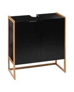 Raft tualeti për lavaman,  Natureo, me 2 dyer, Mdf/bambu, e zezë, 70x33xH 80 cm