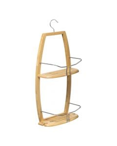 Shampoo holder, 2 levels, hanging, metal/bamboo, natural bamboo, 27x12.5xH61 cm
