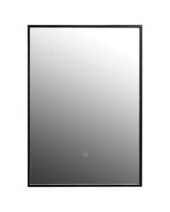 Pasqyrë drejtkëndore me ndriçim Led, rezistencë avulli, kornize alumini, ndezja/fikja me prekje, e zezë, 50x70 cm