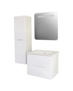 Set mobilje tualeti, Cloud, montim në mur, me sirtarë, Mdf/llak, LED, e bardhë, 65 cm