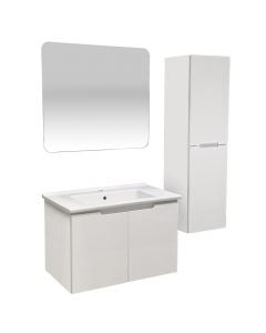 Set mobilje tualeti, Cloud, montim në mur, me hapje,  Mdf, LED, e bardhë, 80 cm