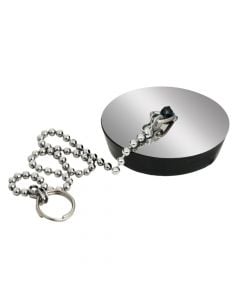 Sink stopper, with chain, rubber/metal, silver/black, 31 mm