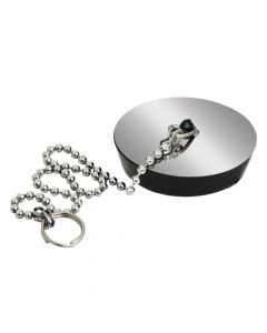 Sink stopper, with chain, rubber/metal, silver/black, 40 mm