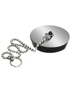 Sink stopper, with chain, rubber/metal, silver/black, 47 mm