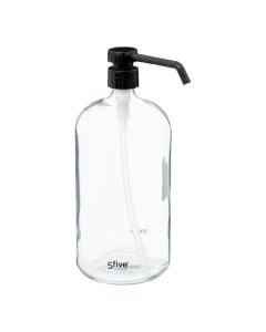 Liquid soap dispenser, 1L, glass, transparent, 9.2x9.2xH23.5 cm