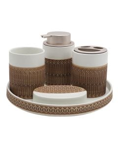 Bathroom accessory, 5 pieces, Kohi, ceramic, white, brown