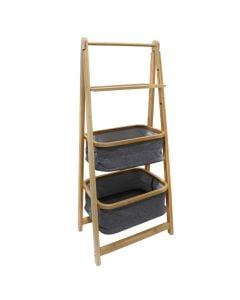 Multipurpose shelf, Iwaki, Bamboo, Fabric, Natural, Grey, 1 level, 1 holder, 2 baskets, 42x33x139 cm