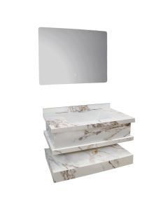 Toilet furniture set, wall-mounted, sintered stone, Measures: W 80 cm x D 50 cm x H 23 cm. LED mirror: W 80 cm x H 60 cm