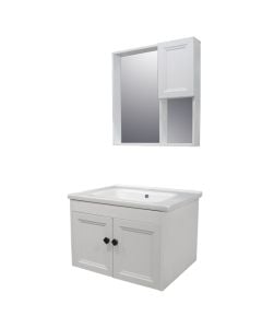 Set mobilje tualeti, me montim në mur, fibër karboni, Përmasat: W 60 cm x D 46 cm x H 40 cm. Pasqyra: W 55 cm x D 11 cm x H 60 cm