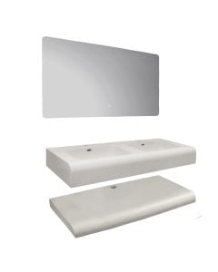 Set mobilje tualeti, me montim në mur, gur i sintetizuar, Përmasat: W 120 cm x D 50 cm x H 15 cm. Pasqyra LED: W 120 cm x H 60 cm