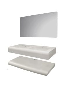 Set mobilje tualeti, me montim në mur, gur i sintetizuar, Përmasat: W 120 cm x D 50 cm x H 15 cm. Pasqyra LED: W 120 cm x H 60 cm