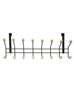 Clothes hanger, 8 hooks, on the door, metal, black, 51x12.5xH19 cm