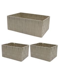 Storage basket set, 3 pieces, nylon, beige, L- 32x22xH12 cm, 2xS- 20x15xH12 cm