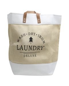 Storage box, fabric, white/beige, Dia.33xH54 cm