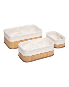 Storage basket set, 3pc, bamboo, natural/white, 30x20.5xH12 cm