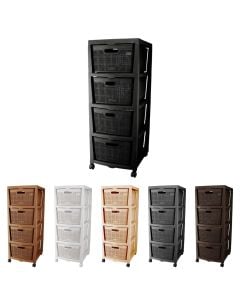 Storage shelf with 4 drawers, plastic, assorted, 44x38xH98 cm