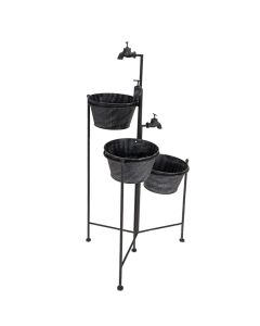 Flower pot holder (3 pots), metallic, black, 19.5x19.5xH90 cm