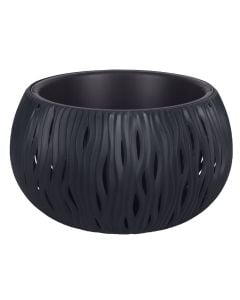 Vazo lulesh rrethore, SANDY BOWL, plastike, gri, Ø37 xH21 cm, 9 lt