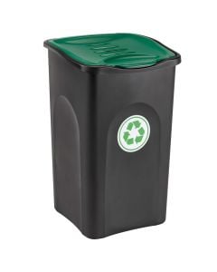 Garbage bin, plastic, black (green cover), 37x37xH56 cm, 50 lt