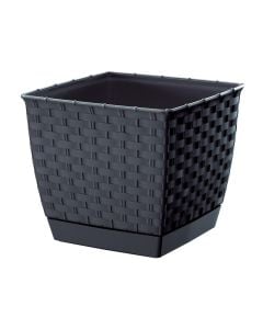 Vazo lulesh, katrore, Rotolla, plastike, antrasit, pjatë e përfshirë, 14.5x14.5xH12.6 cm, 1.5 lt