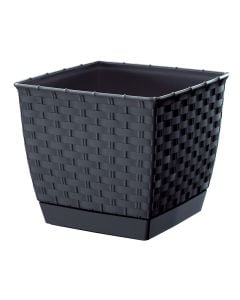 Vazo lulesh, katrore, Rotolla, plastike, antrasit, pjatë e përfshirë, 19x19xH15.9 cm, 3.8 lt