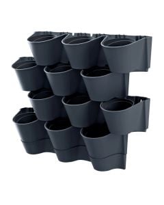 Flower pot, 12 pcs, wall, Cascade, plastic, anthracite, no saucer, 67x17.7xH57 cm, 12 x0.75 lt