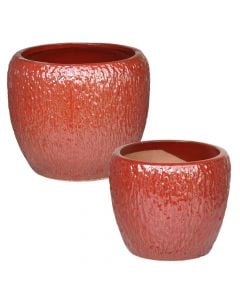 Flower pot, set 2 pieces, ceramic, red, 19x19x15.5 cm; 28.5x28.5x24 cm