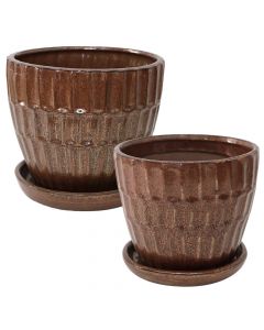 Flower pot, set 2 pieces, ceramic, copper, 14.5x14.5x13 cm; 19x19x17 cm