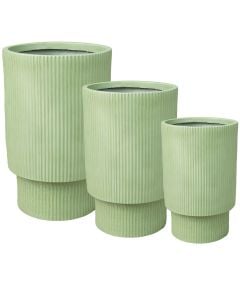 Flower pot, set 3 pieces, fibreclay, green, 24x24x36 cm; 30x30x47 cm; 37x37x55 cm