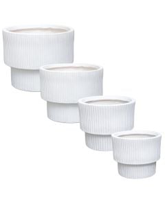 Flower pot, set 4 pieces, fibreclay, white, 24x24x20cm; 30x30x24 cm; 37x37x30 cm; 45x45x37 cm