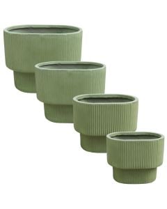 Flower pot, set 4 pieces, fibreclay, green, 34x22x26 cm; 45x29x34 cm; 55x36x43 cm; 67x43x51 cm