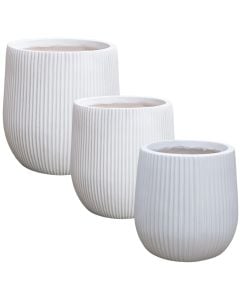 Flower pot, set 3 pieces, fibreclay, white, 22x22x22 cm; 31.5x31.5x32 cm; 44x44x44 cm