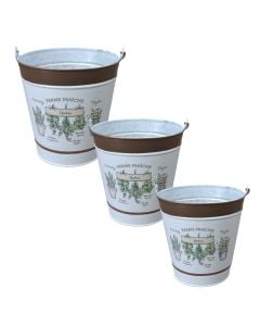 Flower pot, set 3 pieces, metal, white/brown, 15x16 cm; 17.5x18 cm; 20x20 cm