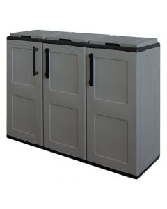 Cabinet with 3 lids, for garbage, polypropylene, anthracite, 102x37xH84 cm