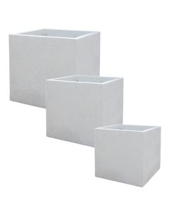 Flower pot, set 3 pieces, concrete, white, 60x60xH60cm;50x50xH50cm;40x40xH40cm