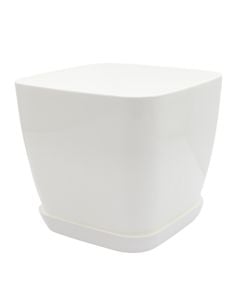 Flower pot, square, plastic, white, 21x21xH19.5 cm