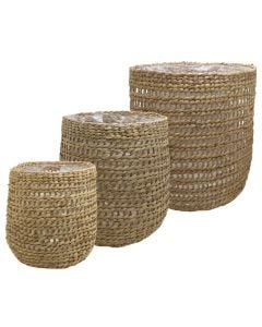 Kosh për lule, set 3 copë, kashtë, Natyrale