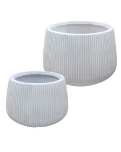 Vazo lulesh, set  2 copë, argjilë, e bardhë, (32.5x32.5xH22.5 cm)x(46x46xH31 cm)