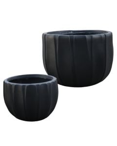 Vazo lulesh, set 2 copë, argjilë, e zezë, (28.5x28.5xH20.5 cm)x(48x48xH34 cm)
