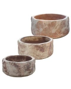 Flower pot, set 3 pieces, ceramic, anterra, (Ø47xH22 cm)x(Ø35xH16 cm)x(Ø25xH12 cm)