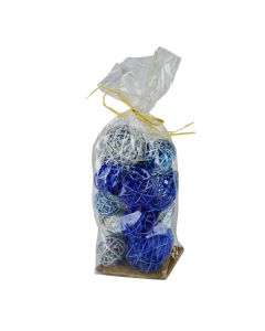 Rattan ball, blue, Ø7cm (x4); Ø5cm (x8); Ø4cm (x3)