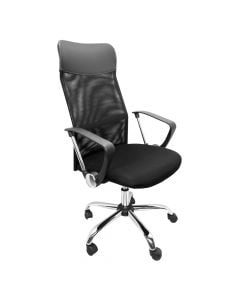 Office chair with casters, metallic structure, mesh and textile fabric, black, 56x61xH111-119 cm
